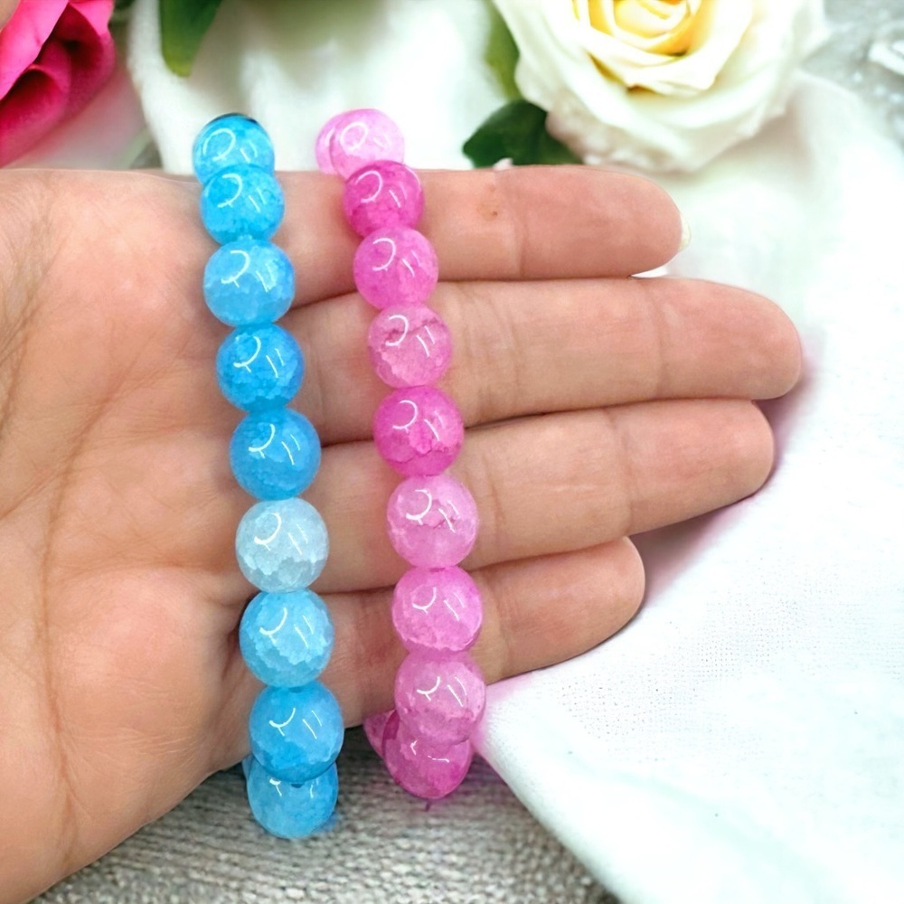 Gender Reveal Accessories Set of 2 Stretchy Bracelets - 1 Pink & 1 Blue - Picture 7 of 7